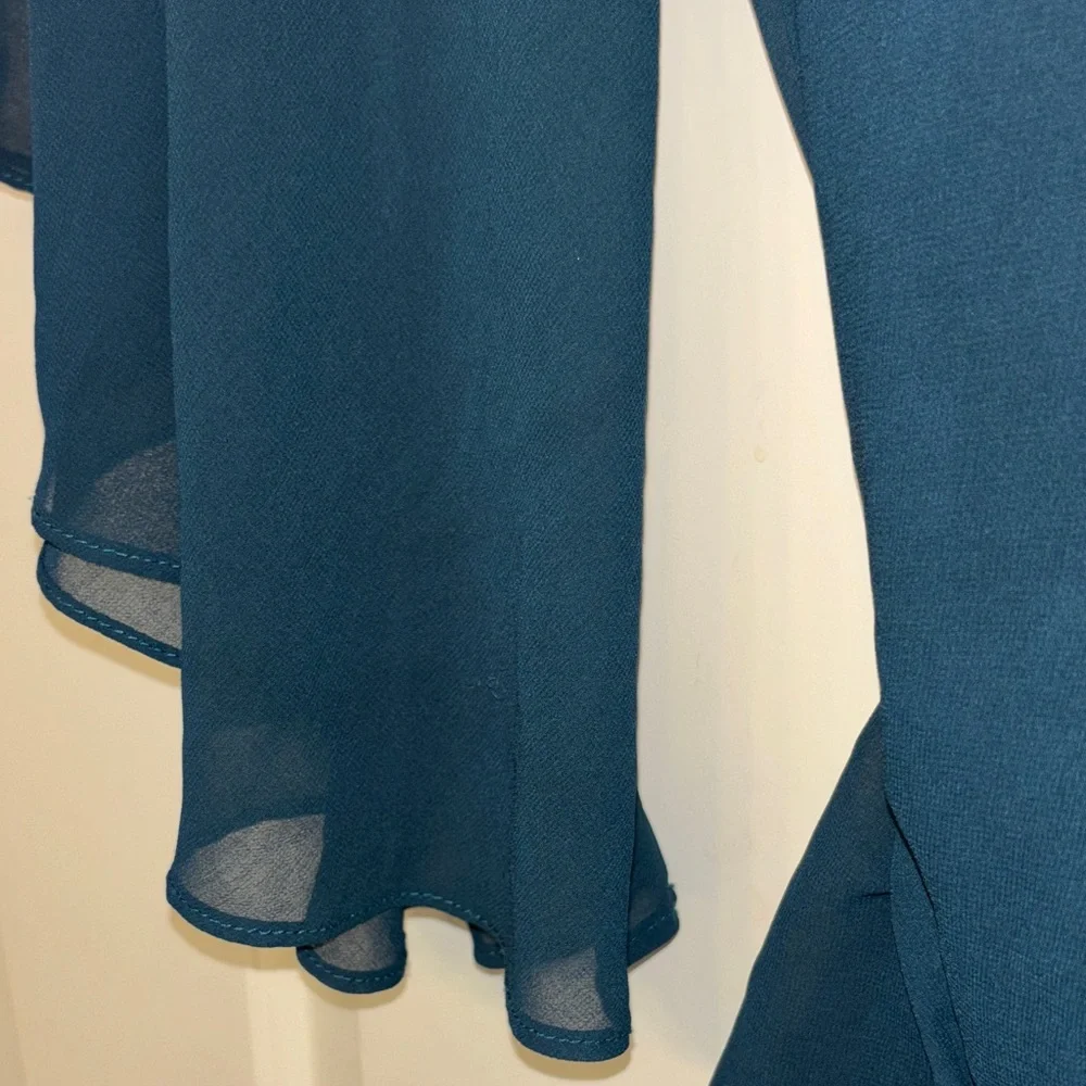 City Chic wrap tunic blue green bell sleeve XXL 24 - Picture 9 of 11